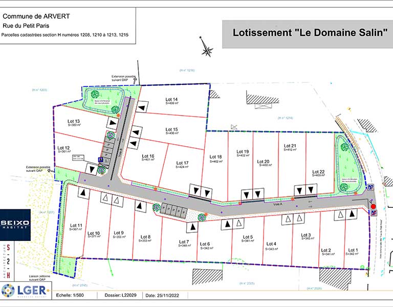 Lotissement Le Domaine Salin commune de ARVERT, rue du Petit Paris | Parcelles cadastrées section H numéros 1208, 1210 à 1213, 1215